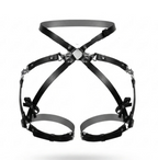 Black Leather Garter Belt Body Harness - Strappy Leg Garters Lingerie Accessory