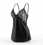 Lace Trim Satin Sleepwear Chemise - Elegant Low-Back Lingerie Slip