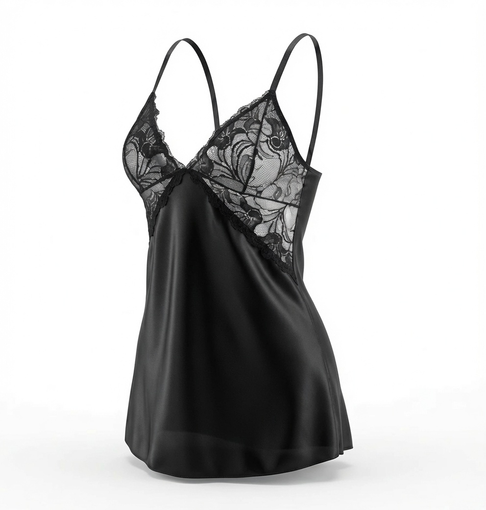 Lace Trim Satin Sleepwear Chemise - Elegant Low-Back Lingerie Slip