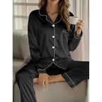 Blush Pink Satin Pajama Set - Tailored Long Sleeve Top and Pants Two-Piece Nightwear