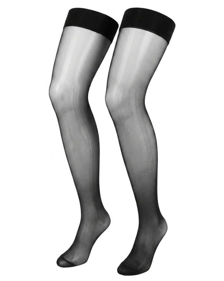 Minimalist Black Thigh High Stockings - Ultra Sheer Stay Up Hosiery