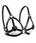 Gothic Leather Bra Harness - Black Multi-Strap Open Bust Cage Belt