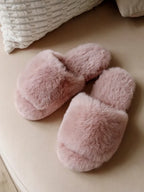 Fluffy Faux Fur Slide Slippers - Women's Open Toe Soft Indoor Loungewear Shoes