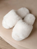 Fluffy Faux Fur Slide Slippers - Women's Open Toe Soft Indoor Loungewear Shoes