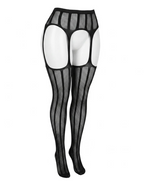 Gothic Vertical Stripe Suspender Tights - Black Mock Garter Pantyhose