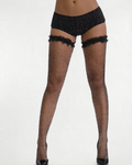 Ruffle Top Fishnet Thigh High Stockings - Black Frill Trim Stay Up Hosiery