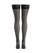 Vintage Back Seam Thigh High Stockings - Black Lace Trim Stay Up Hosiery