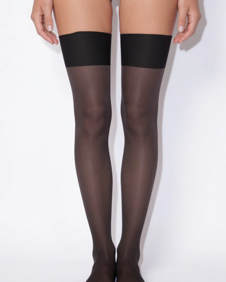 Minimalist Smooth Band Thigh High Stockings - Sheer Over the Knee Hosiery