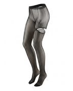 Sheer Black Mock Garter Tights - Vintage Back Seam Suspender Pantyhose