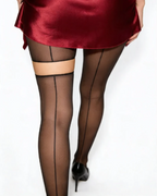 Sheer Black Mock Garter Tights - Vintage Back Seam Suspender Pantyhose