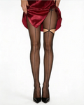 Sheer Black Mock Garter Tights - Vintage Back Seam Suspender Pantyhose