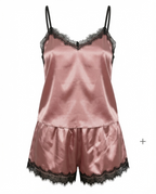 Lace Trim Satin Camisole and Shorts Pajama Set - Elegant Two-Piece Sleepwear