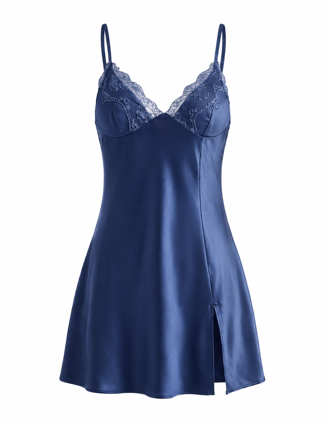Satin Nightgown and Robe Set - Lace V-Neck Chemise and Matching Silky Loungewear Wrap