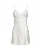 Satin Nightgown and Robe Set - Lace V-Neck Chemise and Matching Silky Loungewear Wrap