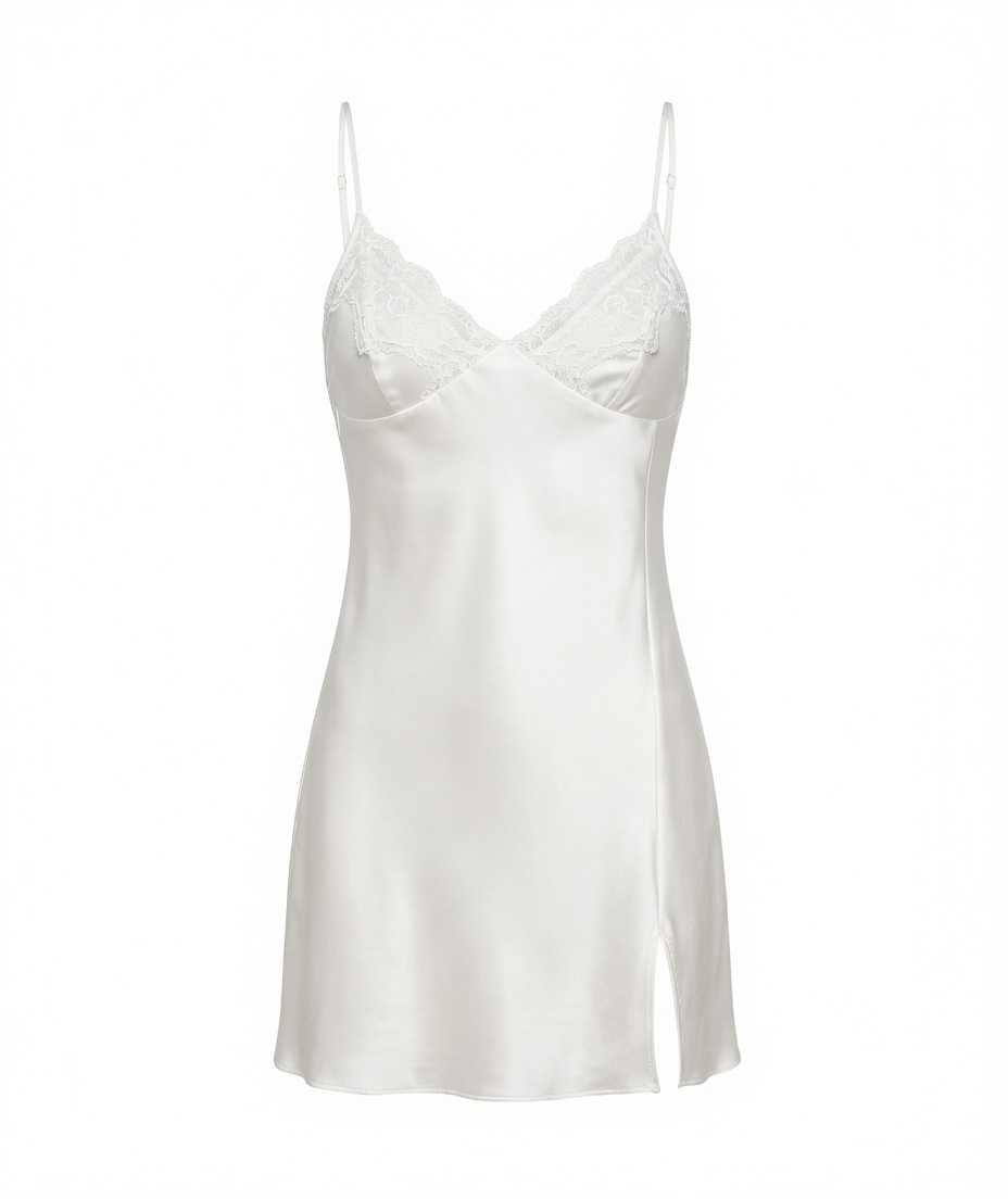 Satin Nightgown and Robe Set - Lace V-Neck Chemise and Matching Silky Loungewear Wrap