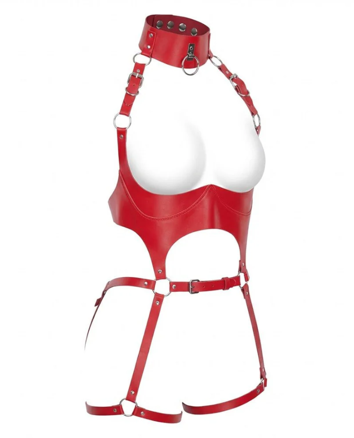 Gothic Leather Full Body Harness - Underbust Cage Belt with Thigh Straps