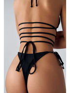 Black Halter Wrap Bikini Set - High Leg Tie Side Cheeky Swimwear