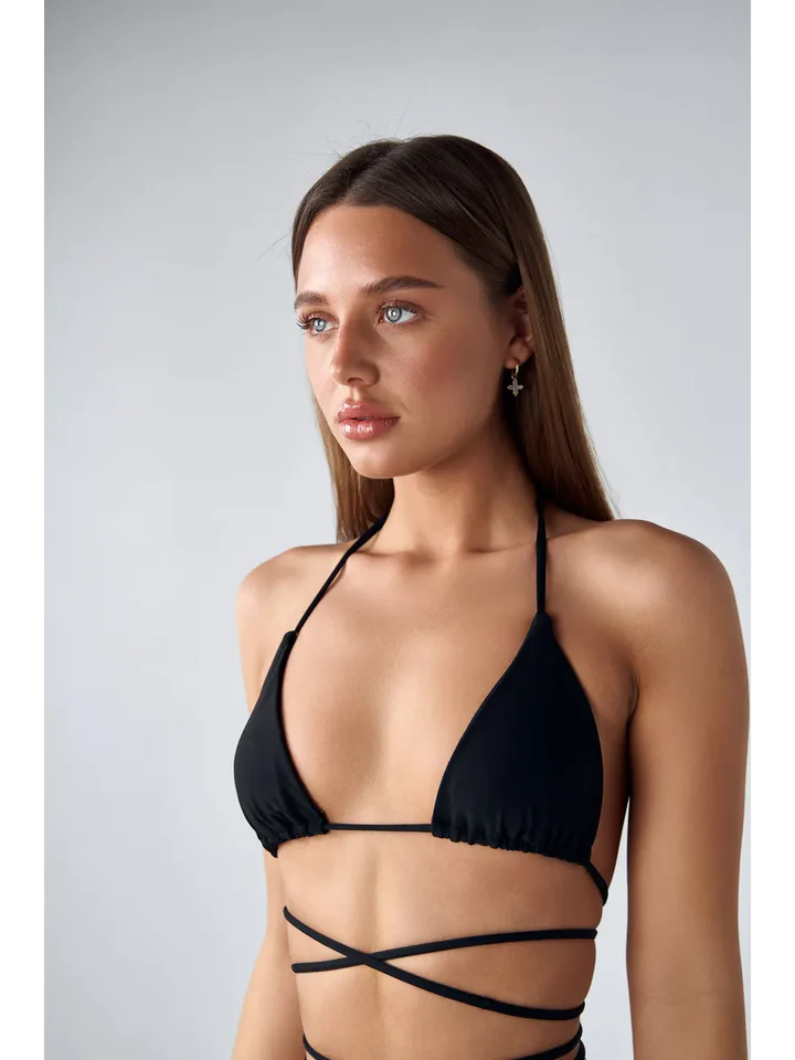 Black Halter Wrap Bikini Set - High Leg Tie Side Cheeky Swimwear