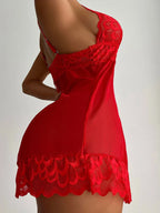 Red Lace Babydoll Lingerie | Sheer Mesh Chemise Slip