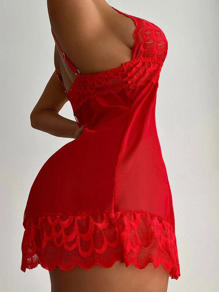 Red Lace Babydoll Lingerie | Sheer Mesh Chemise Slip