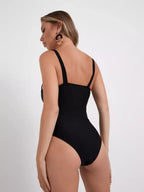 Black Cutout One-Piece Swimsuit - High Leg Tortoiseshell Ring Bathing Suit