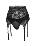 High-Waisted Black Lace Garter Belt - Corset Suspender Strap Holder