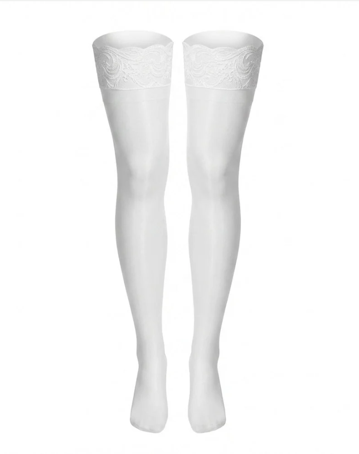 Lace Top Thigh High Stockings - Black & Red & White Sheer Stay Up Hosiery