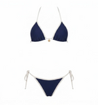 Contrast Trim Triangle Bikini Set - High Leg Tie Side String Swimwear