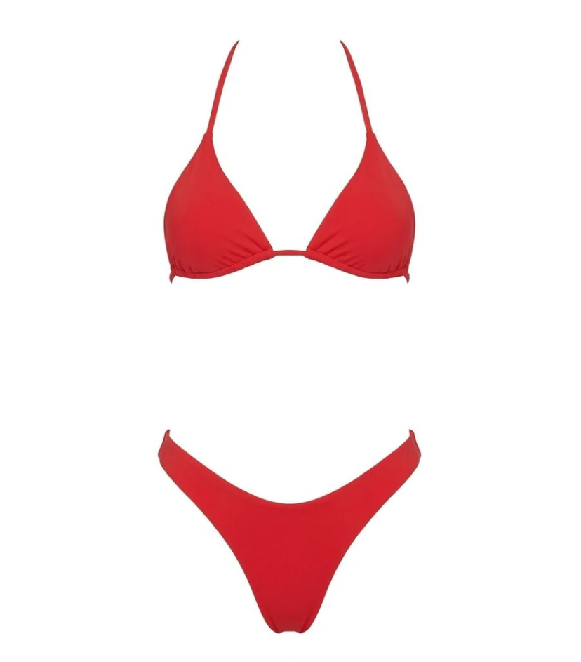 Red Sliding Triangle Bikini Set - High Leg Cheeky Tie Back Bathing Suit