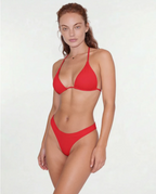 Red Sliding Triangle Bikini Set - High Leg Cheeky Tie Back Bathing Suit