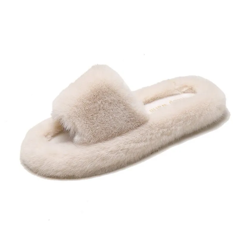 Fluffy Faux Fur Slide Slippers - Women's Open Toe Soft Indoor Loungewear Shoes