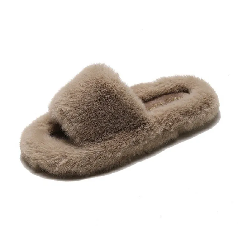 Fluffy Faux Fur Slide Slippers - Women's Open Toe Soft Indoor Loungewear Shoes