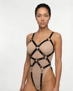 Gothic Leather Full Body Harness - Black Multi-Strap Waist Cage Belt