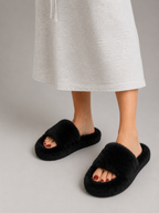 Fluffy Faux Fur Slide Slippers - Women's Open Toe Soft Indoor Loungewear Shoes