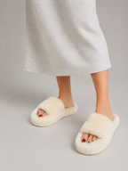 Fluffy Faux Fur Slide Slippers - Women's Open Toe Soft Indoor Loungewear Shoes