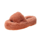Fluffy Faux Fur Slide Slippers - Women's Open Toe Soft Indoor Loungewear Shoes